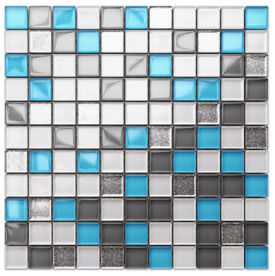 Glass mosaic on mesh for bathroom or kitchen 300mm x 300mm - Blue Harmony