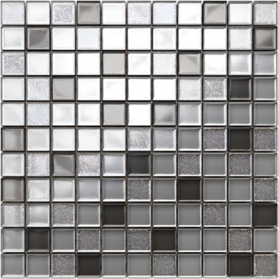 Glass mosaic on mesh for bathroom or kitchen 300mm x 300mm - Brilliant silver