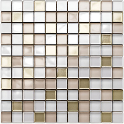 Glass mosaic on mesh for bathroom or kitchen 300mm x 300mm - Caffelatte