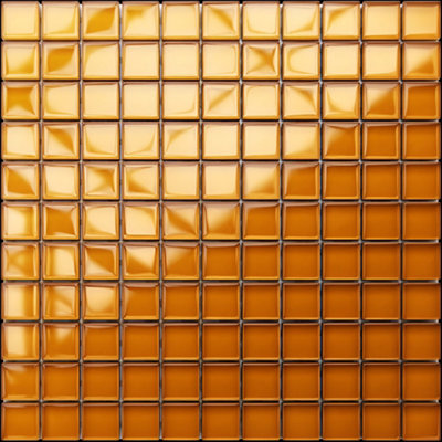 Glass mosaic on mesh for bathroom or kitchen 300mm x 300mm - Caramel