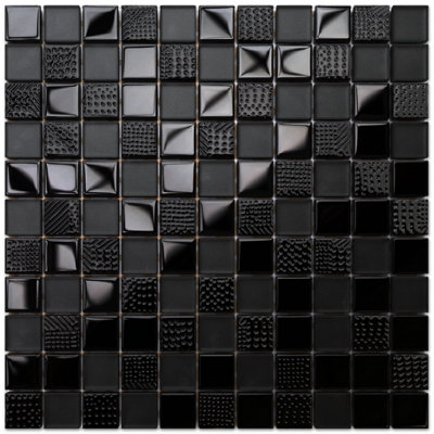 Glass mosaic on mesh for bathroom or kitchen 300mm x 300mm - Carbon