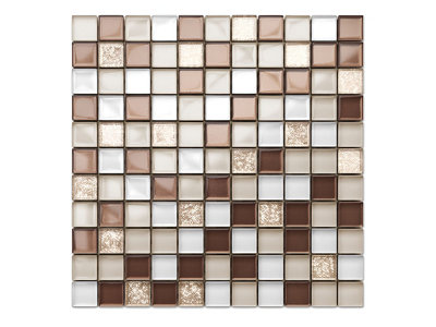 Glass mosaic on mesh for bathroom or kitchen 300mm x 300mm - Coffee