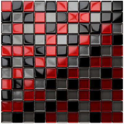 Glass mosaic on mesh for bathroom or kitchen 300mm x 300mm - Crimson Grey