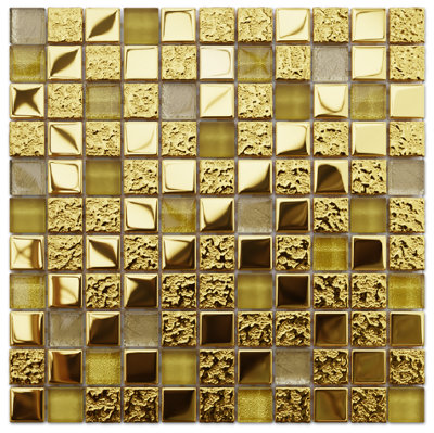Glass mosaic on mesh for bathroom or kitchen 300mm x 300mm - Egyptian Gold