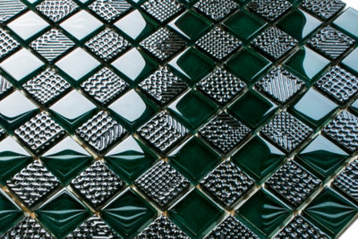 Glass mosaic on mesh for bathroom or kitchen 300mm x 300mm - Green Dama