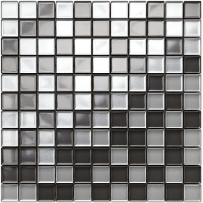 Glass mosaic on mesh for bathroom or kitchen 300mm x 300mm - Grey Graphite