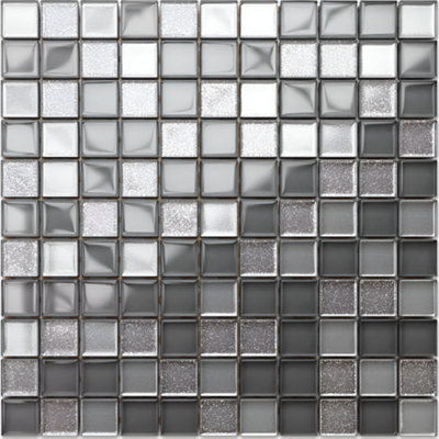 Glass mosaic on mesh for bathroom or kitchen 300mm x 300mm - Grey turtle