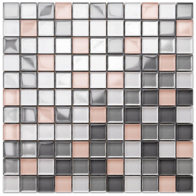 Glass mosaic on mesh for bathroom or kitchen 300mm x 300mm - Little Flamingo