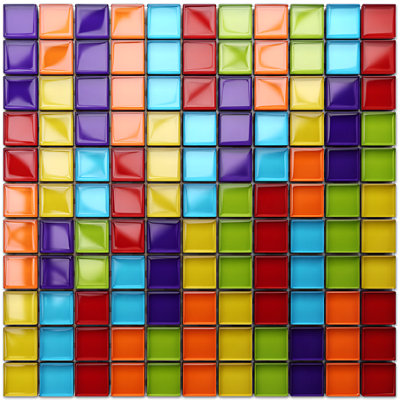 Glass mosaic on mesh for bathroom or kitchen 300mm x 300mm - Long Rainbow