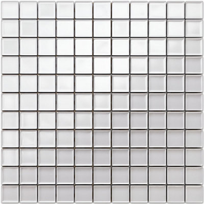 Glass mosaic on mesh for bathroom or kitchen 300mm x 300mm - Pole North Snow