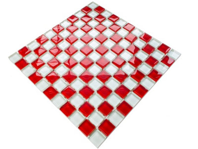 Glass mosaic on mesh for bathroom or kitchen 300mm x 300mm - Red Cross