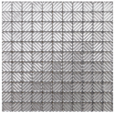 Glass mosaic on mesh for bathroom or kitchen 300mm x 300mm - Silver Labirynth
