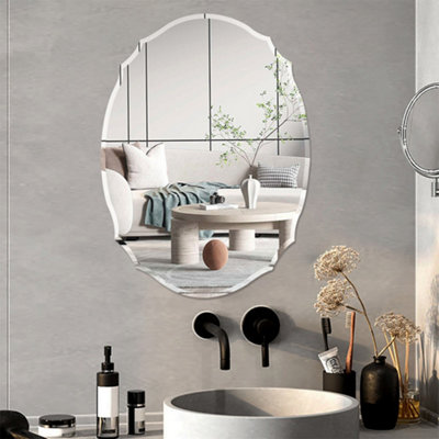 Glass Oval Wall Mounted Frameless Bathroom Mirror Home Decor Vanity Makeup Dressing Mirror 400 x 600 mm