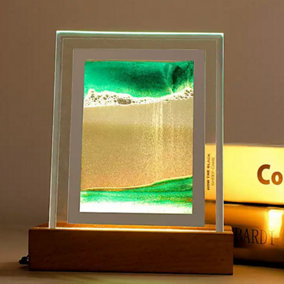 Glass Sand Art Painting LED USB Night Light Desk Decor, Green