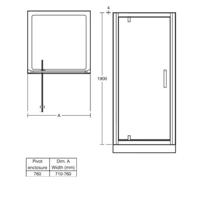 Glass Screen Door Only Shower Enclosure 1900 x 800mm Chrome Finish Frame - 4