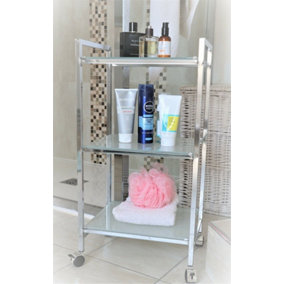 Glass Serving Cart, Display Shelving Unit for Bathroom, Kitchen, Office