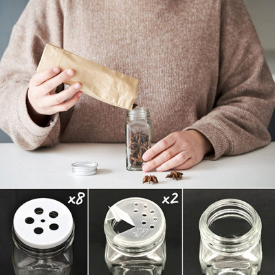 Glass Spice Jars for Herbs and Spices (8 Pack) in Square Jars 120ml with Stickers, Pen and Funnel (4oz)