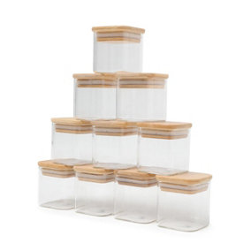 Glass Spice Jars with Bamboo Lids - Set of 12