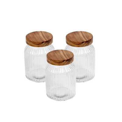 Glass Storage Jar with Airtight Wooden Lid Kitchen Canister for Pantry ...