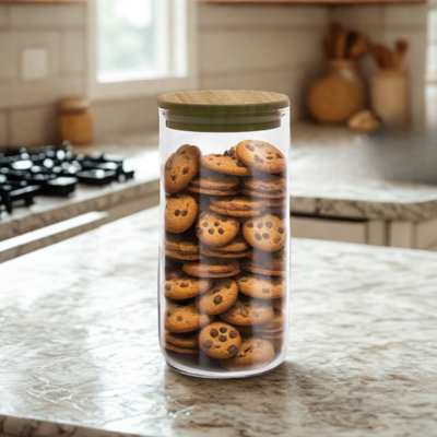 Glass Storage Jar with Wooden Lid Airtight Container Kitchen Pantry 1 ...