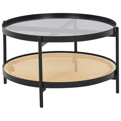 Glass Top Coffee Table Light Wood with Black RENO
