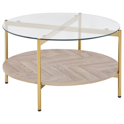 Glass Top Coffee Table Light Wood with Gold LOVELL