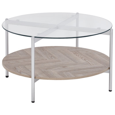 Glass Top Coffee Table Light Wood with Silver LOVELL