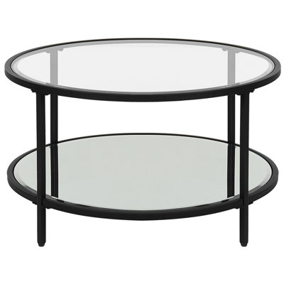 Glass Top Coffee Table with Mirrored Shelf Black BIRNEY