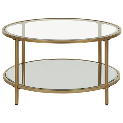 Glass Top Coffee Table with Mirrored Shelf Gold BIRNEY