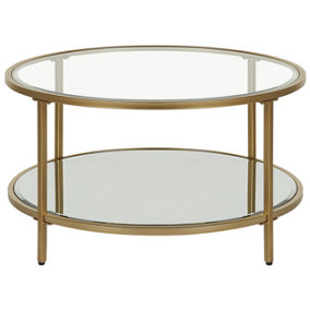 Glass Top Coffee Table with Mirrored Shelf Gold BIRNEY