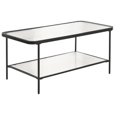 Glass Top Coffee Table with Shelf Black BLAIR