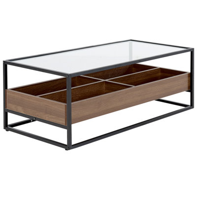 Glass Top Coffee Table with Shelf Dark Wood with Black WACO