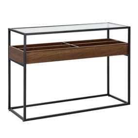 Glass Top Console Table Dark Wood and Black WACO