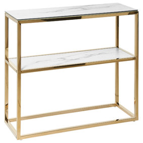 Glass Top Console Table Marble Effect White with Gold AZUSA