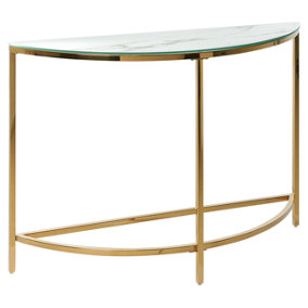 Glass Top Console Table Marble Effect White with Gold ORITA