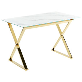 Glass Top Dining Table 120 x 70 cm Marble Effect and Gold ATTICA