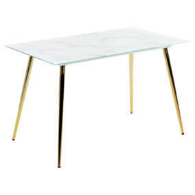 Glass Top Dining Table 120 x 70 cm Marble Effect and Gold MULGA