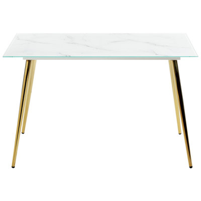 Glass Top Dining Table 120 x 70 cm Marble Effect and Gold MULGA