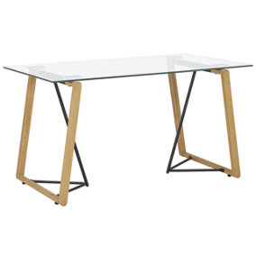 Glass Top Dining Table 140 x 80 cm Light Wood TACOMA
