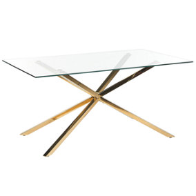 Glass Top Dining Table 160 x 90 cm Gold CORA
