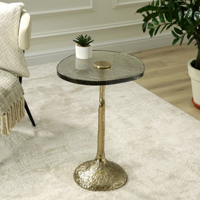 Glass Top End Table for Living Room Furniture, Gold Metal Sofa Side Table, Bedside Table