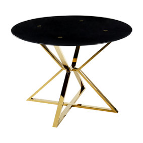 Glass Top Round Dining Table 105 cm Black and Gold BOSCO