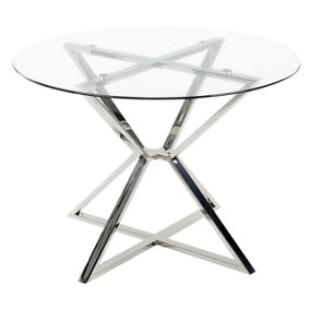 Glass Top Round Dining Table 105 cm Silver BOSCO