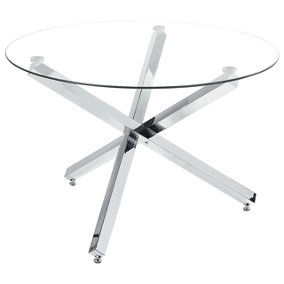 Glass Top Round Dining Table 110 cm Silver BUTLER