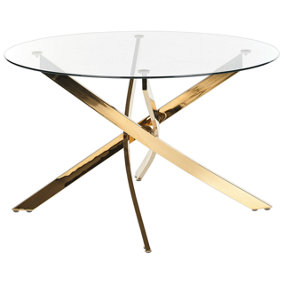 Glass Top Round Dining Table 120 cm Gold MARAMO