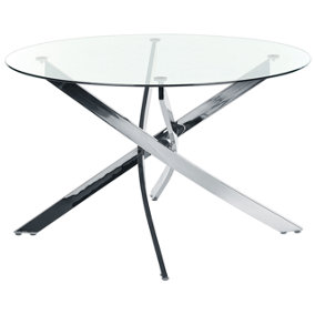 Glass Top Round Dining Table 120 cm Silver MARAMO