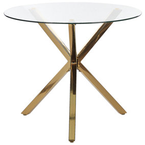 Glass Top Round Dining Table 90 cm Gold SAVONI