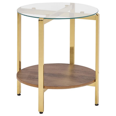 Glass Top Side Table Dark Wood with Gold LOVELL