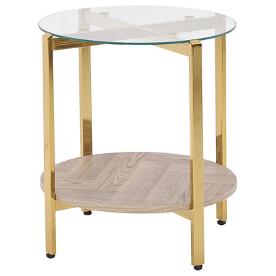 Glass Top Side Table Light Wood with Gold LOVELL