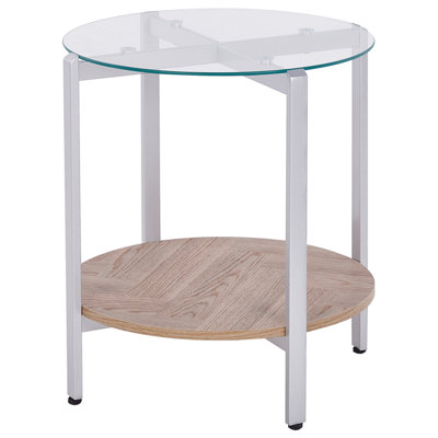 Glass Top Side Table Light Wood with Silver LOVELL